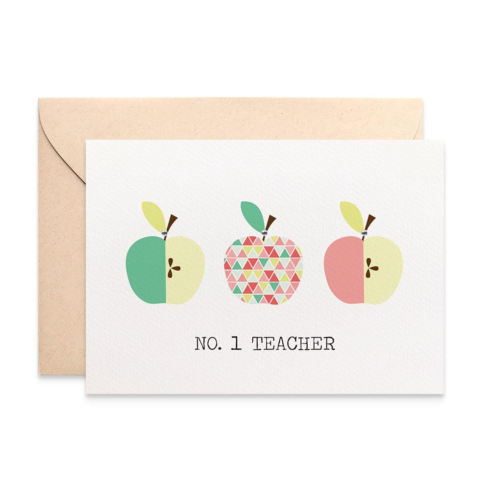 Teacher Pink Green Apples Greeting Card by mumandmehandmadedesigns- An Australian Online Stationery and Card Shop