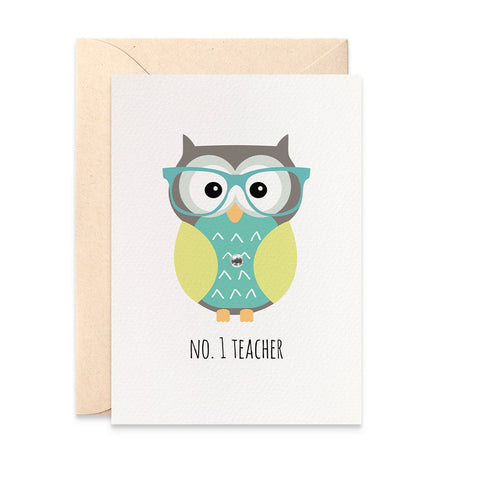 No. 1 Teacher - Owl Greeting Card by mumandmehandmadedesigns- An Australian Online Stationery and Card Shop