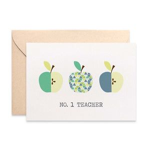 Teacher Blue Green Apples Greeting Card by mumandmehandmadedesigns- An Australian Online Stationery and Card Shop