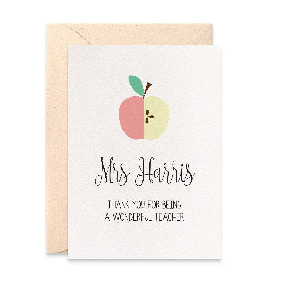 Personalised Teacher Card - Blush Greeting Card by mumandmehandmadedesigns- An Australian Online Stationery and Card Shop