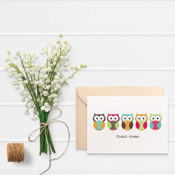 Owls Thank Whoo Greeting Card by mumandmehandmadedesigns- An Australian Online Stationery and Card Shop