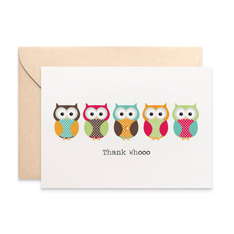 Owls Thank Whoo Greeting Card by mumandmehandmadedesigns- An Australian Online Stationery and Card Shop