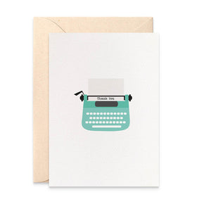 Turquoise Typewriter Greeting Card by mumandmehandmadedesigns- An Australian Online Stationery and Card Shop
