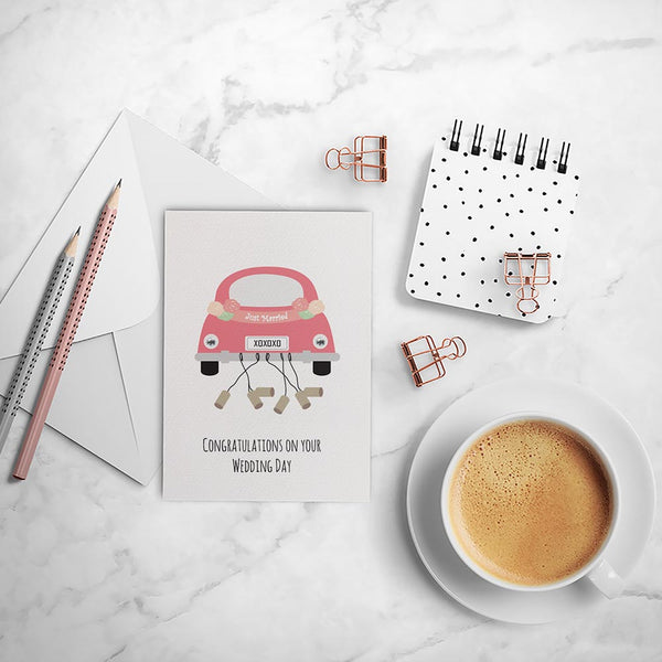 Bridal Car Just Married Greeting Card by mumandmehandmadedesigns- An Australian Online Stationery and Card Shop