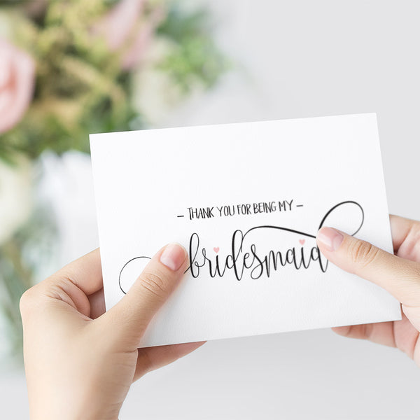 Thank you Bridesmaid Script Greeting Card by mumandmehandmadedesigns- An Australian Online Stationery and Card Shop