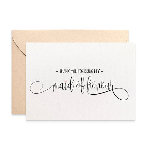 Thank you Maid of Honour Script Greeting Card by mumandmehandmadedesigns- An Australian Online Stationery and Card Shop