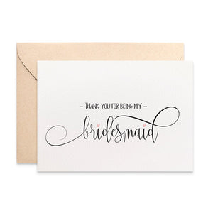 Thank you Bridesmaid Script Greeting Card by mumandmehandmadedesigns- An Australian Online Stationery and Card Shop