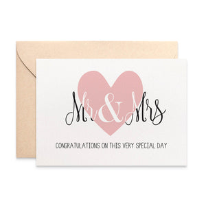 Mr & Mrs Lrg Blush Heart Greeting Card by mumandmehandmadedesigns- An Australian Online Stationery and Card Shop