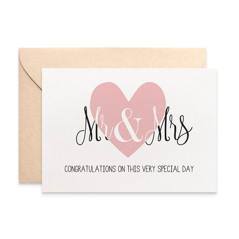 Mr & Mrs Lrg Blush Heart Greeting Card by mumandmehandmadedesigns- An Australian Online Stationery and Card Shop