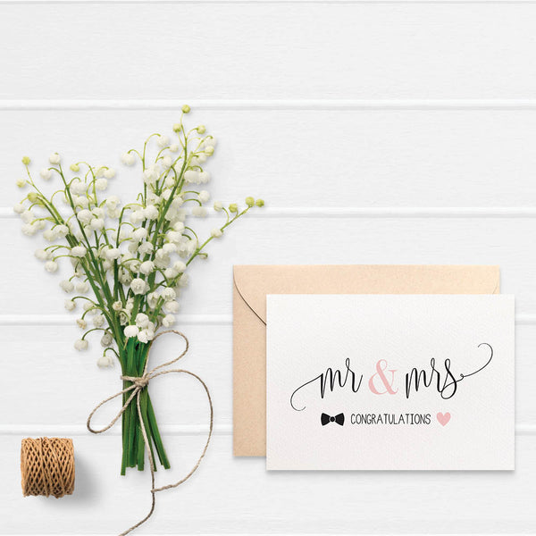 Mr & Mrs Bow Tie and Heart Greeting Card by mumandmehandmadedesigns- An Australian Online Stationery and Card Shop