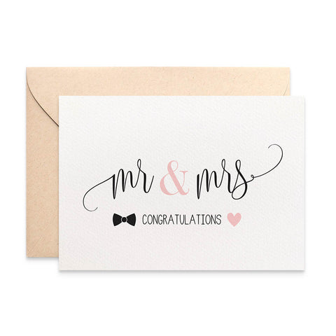 Mr & Mrs Bow Tie and Heart Greeting Card by mumandmehandmadedesigns- An Australian Online Stationery and Card Shop