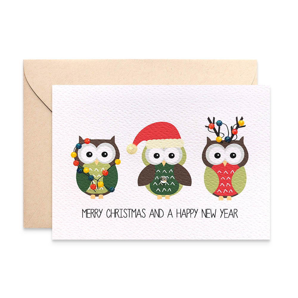 3 Christmas Owls Greeting Card by mumandmehandmadedesigns- An Australian Online Stationery and Card Shop