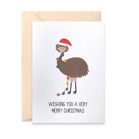 Emu with Christmas Lights Greeting Card by mumandmehandmadedesigns- An Australian Online Stationery and Card Shop