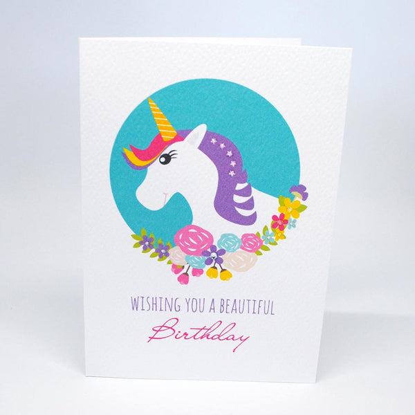 Unicorn with Flowers Greeting Card by mumandmehandmadedesigns- An Australian Online Stationery and Card Shop